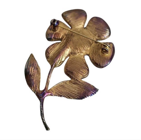 White Gold Tone Dogwood Blossom Brooch Pin - Picture 2 of 2